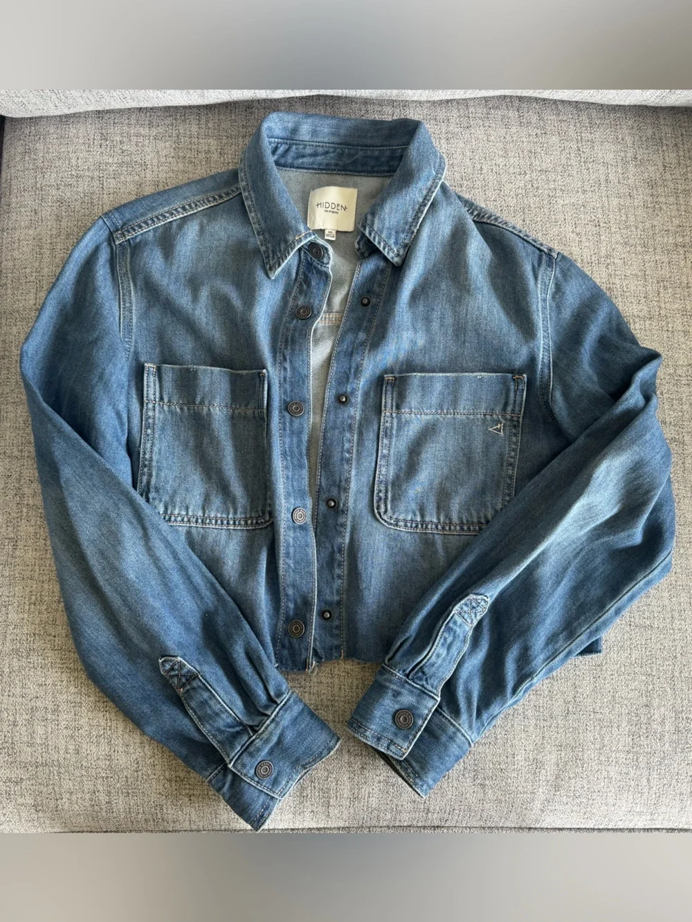 Hidden Cropped Frayed Jean Jacket